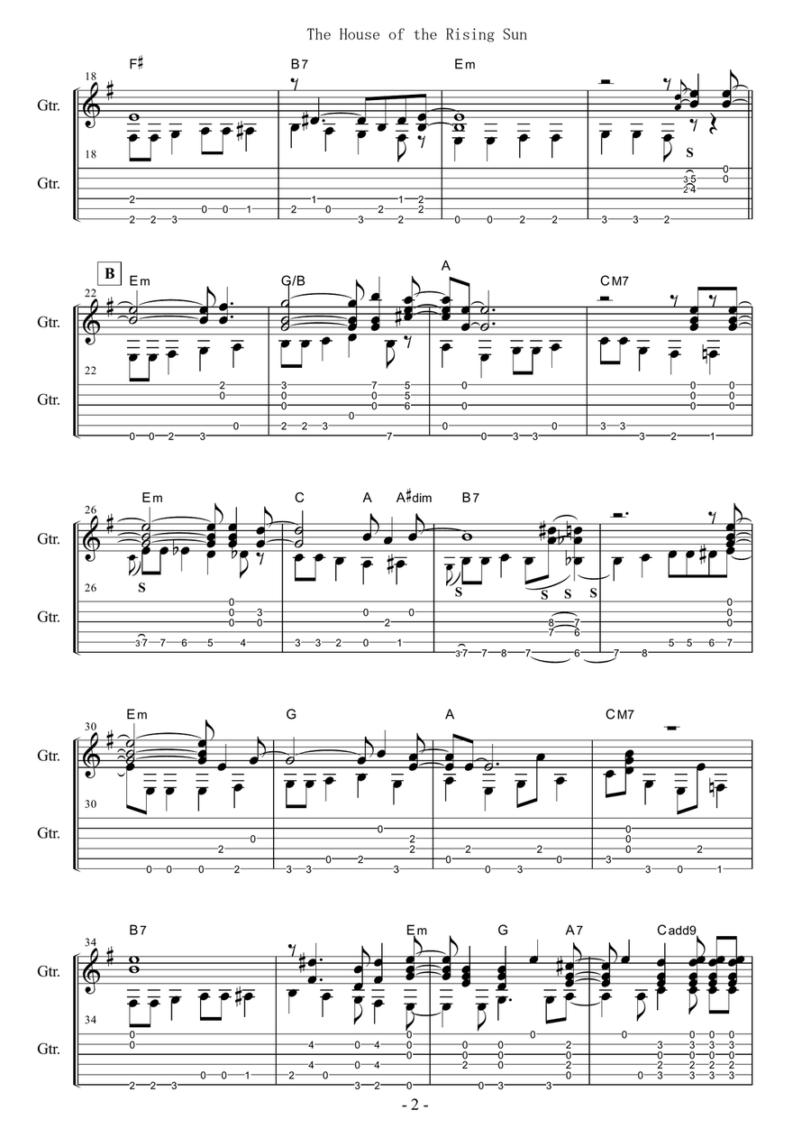 The House of the Rising Sun (Fingerstyle guitar) Acoustic Guitar scores gallery preview page 2