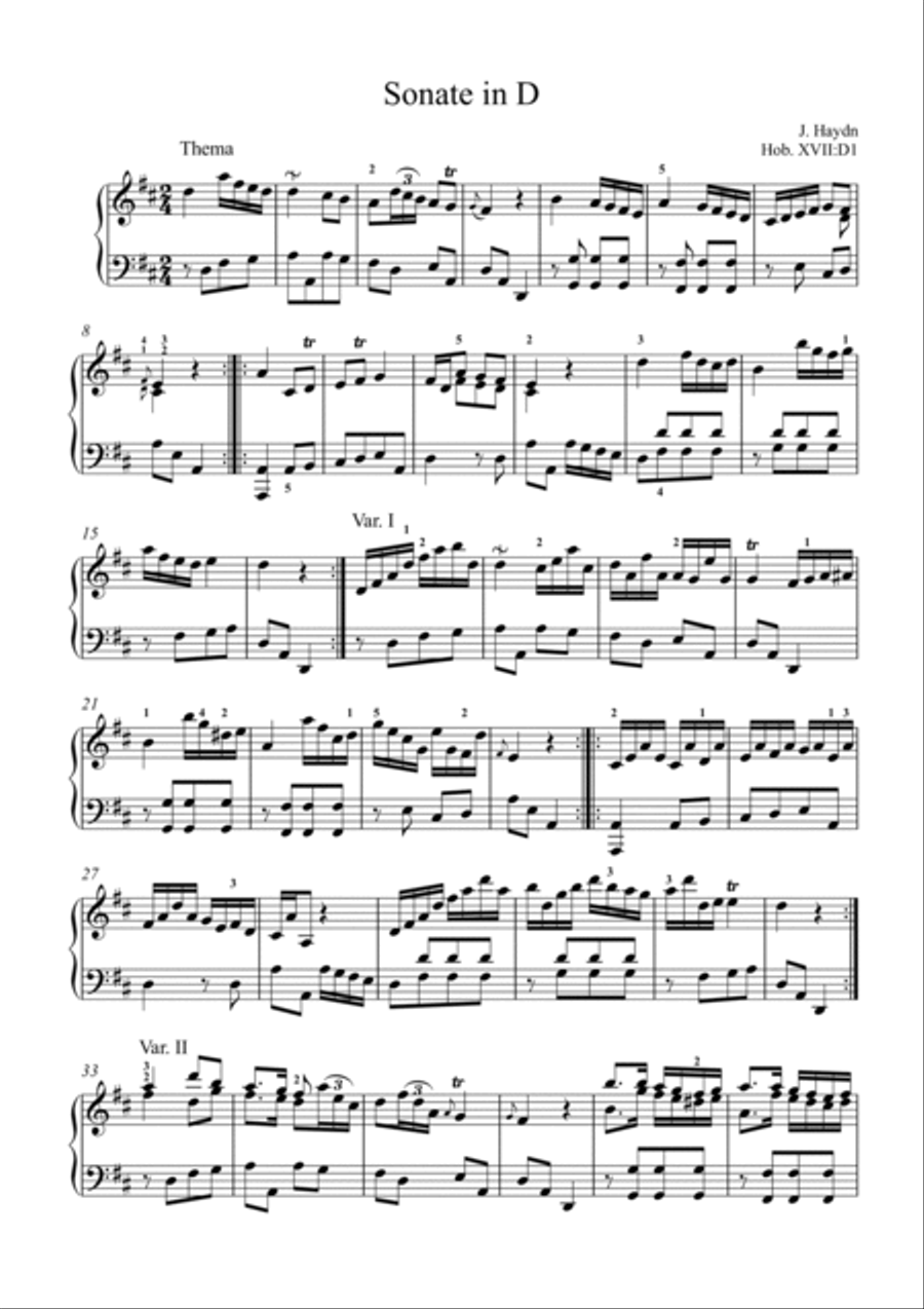 Haydn-Piano Sonata in D major, Hob.XVI.D1(Piano solo) Small Ensemble scores gallery preview page 2