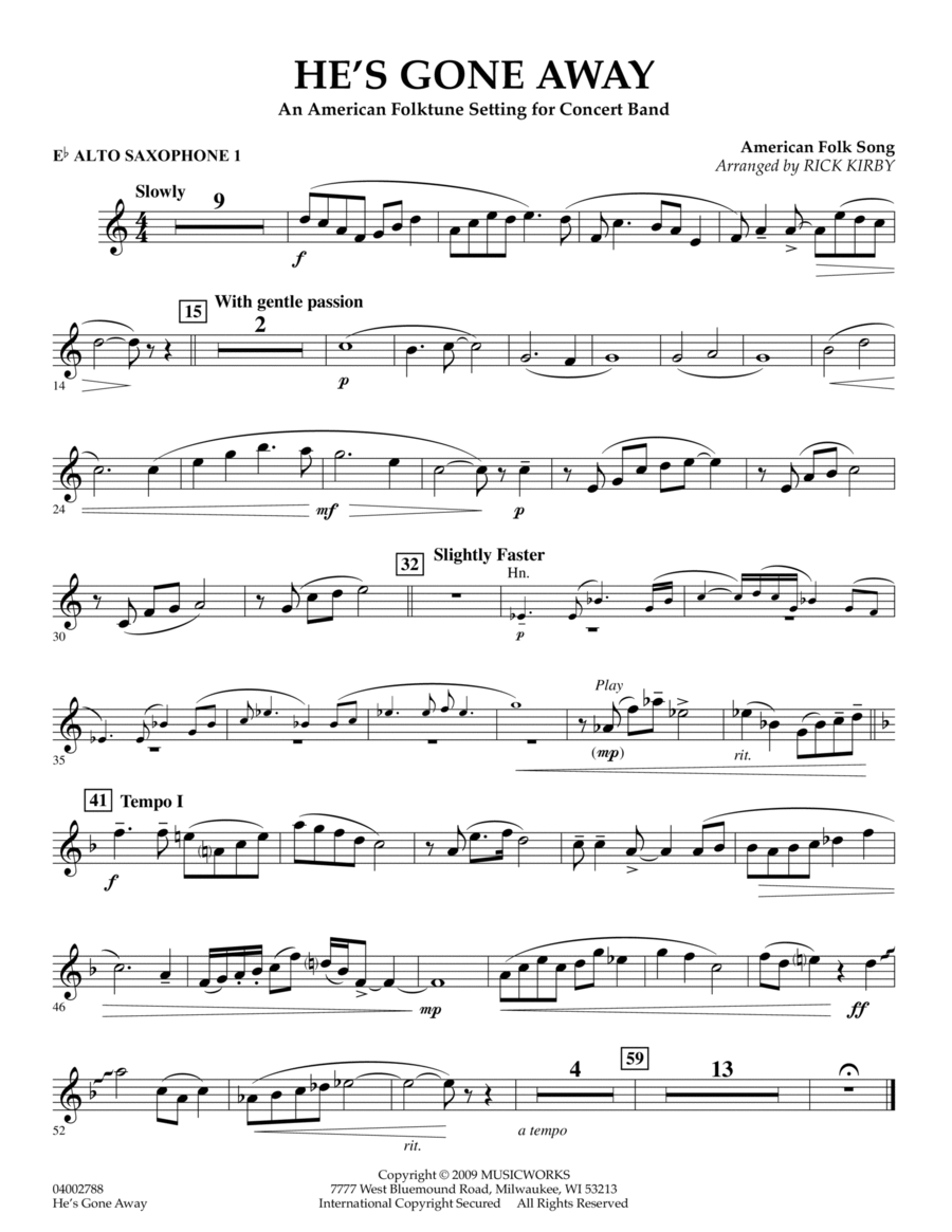 He's Gone Away (An American Folktune Setting for Concert Band) - Eb Alto Saxophone 1