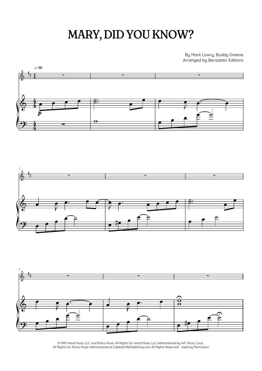 Mary, Did You Know? B-Flat Clarinet scores gallery preview page 1