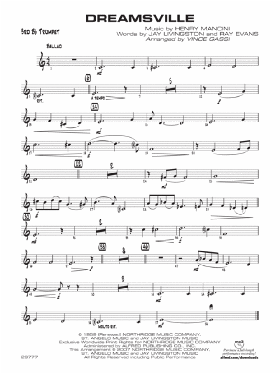 Dreamsville: 3rd B-flat Trumpet Jazz Ensemble scores gallery preview page 1