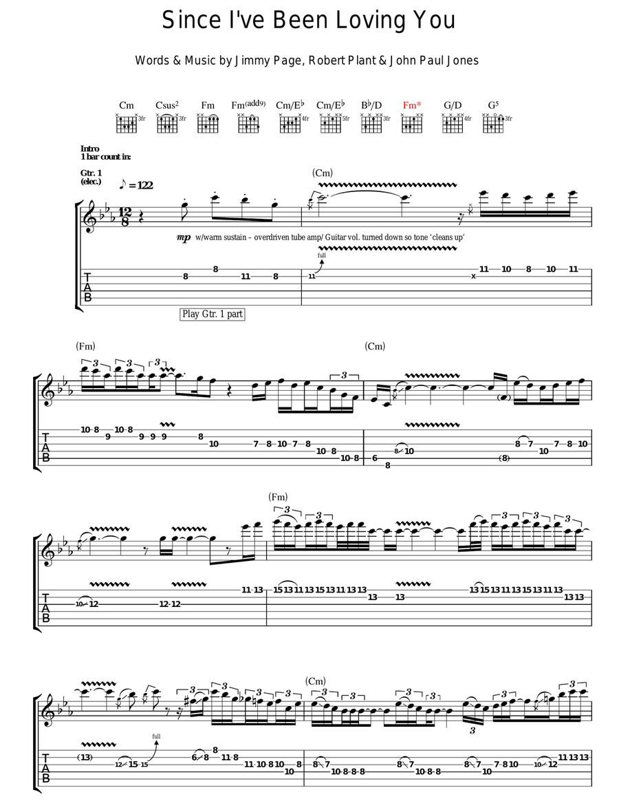 Since I've Been Loving You Guitar Tablature scores gallery preview page 1