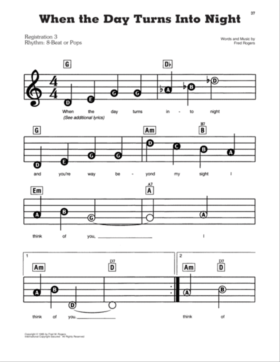 When The Day Turns To Night (from Mister Rogers' Neighborhood) Electronic Keyboard scores gallery preview page 1