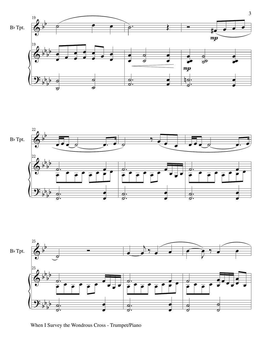 WHEN I SURVEY THE WONDROUS CROSS (Bb Trumpet/Piano and Trumpet Part) Trumpet Solo scores gallery preview page 3