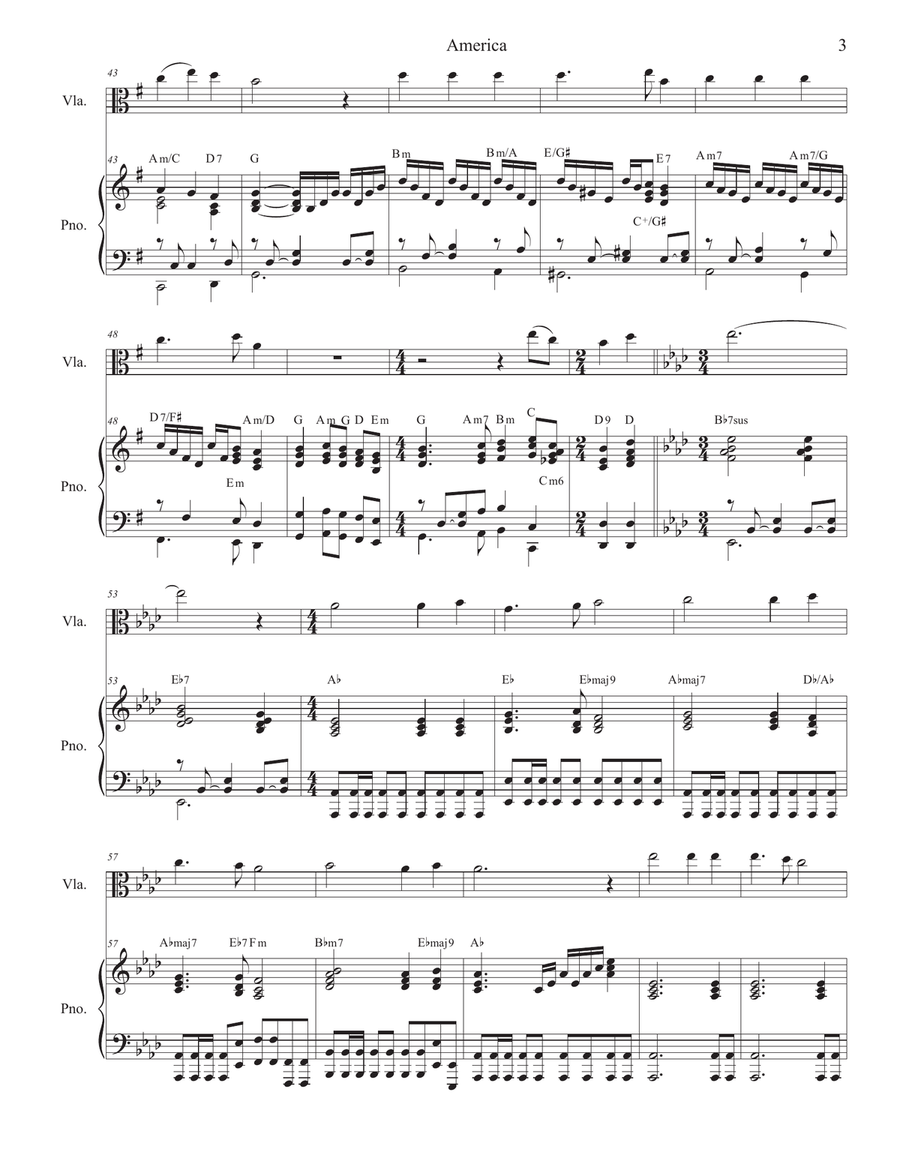 America (My Country, 'Tis of Thee) (Viola solo and Piano) Piano scores gallery preview page 3