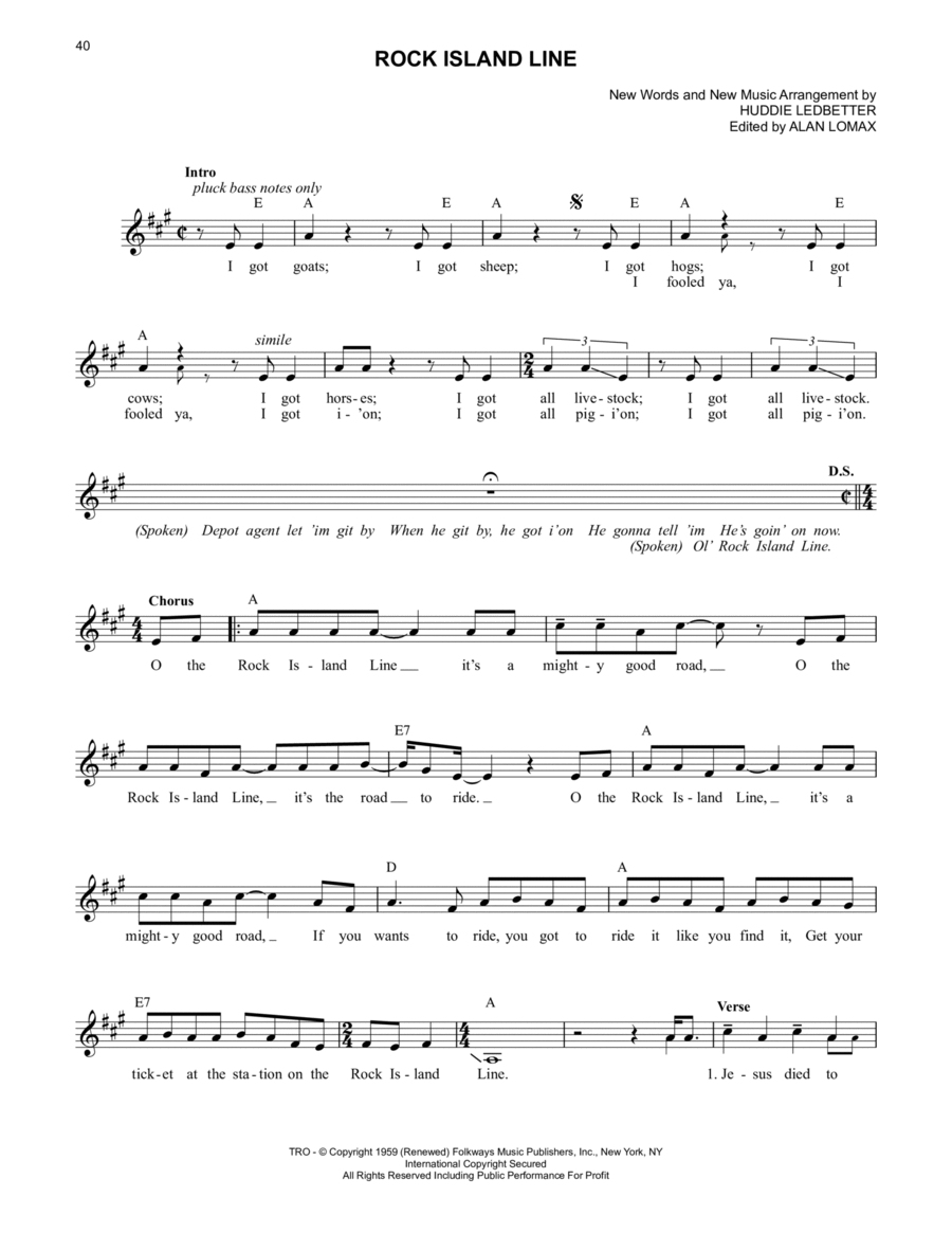 Rock Island Line Piano scores gallery preview page 1