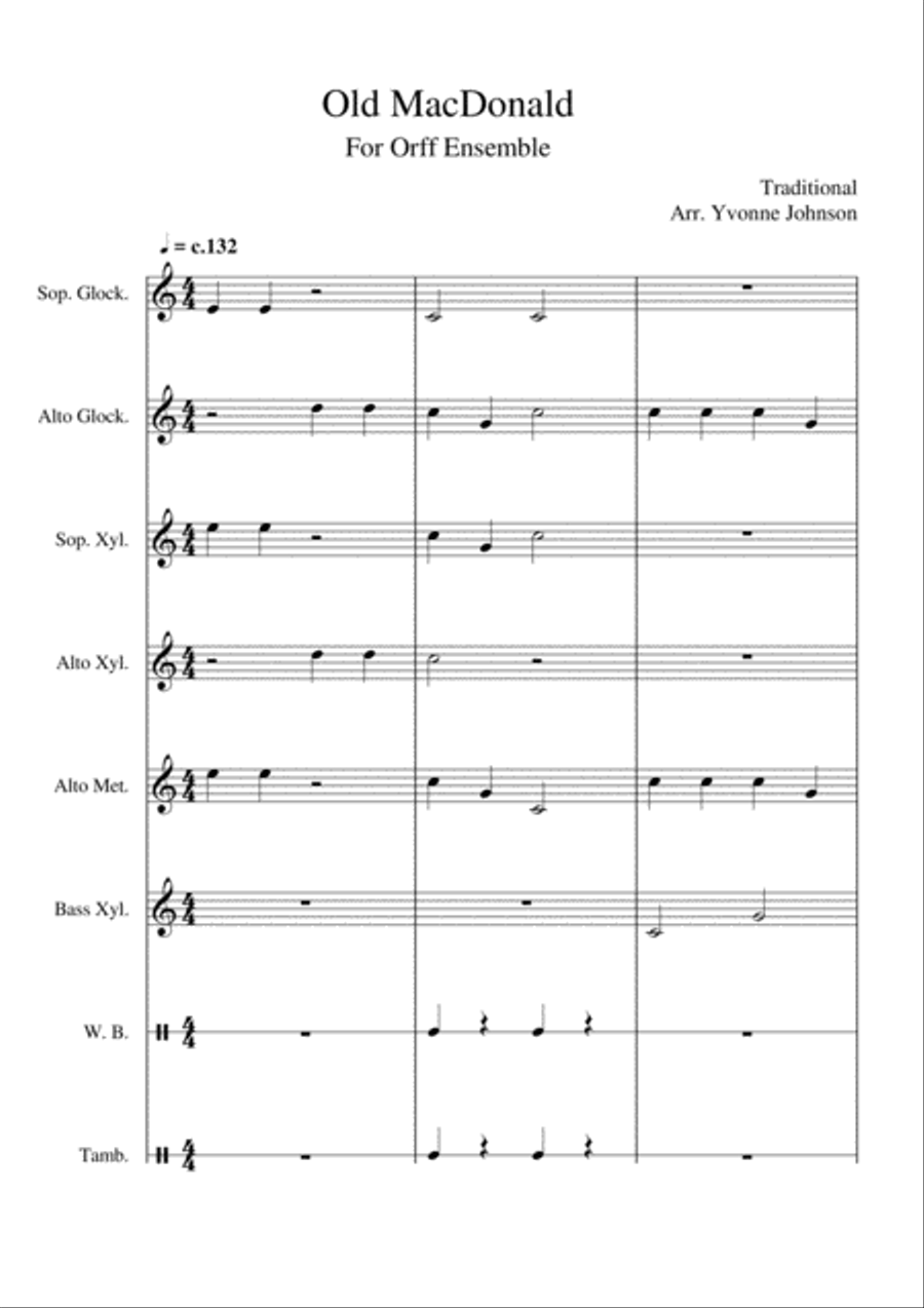 Old MacDonald - For Orff Ensemble Percussion Ensemble scores gallery preview page 1