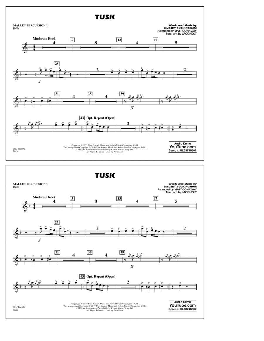 Tusk (arr. Matt Conaway) - Mallet Percussion 1 Percussion scores gallery preview page 1