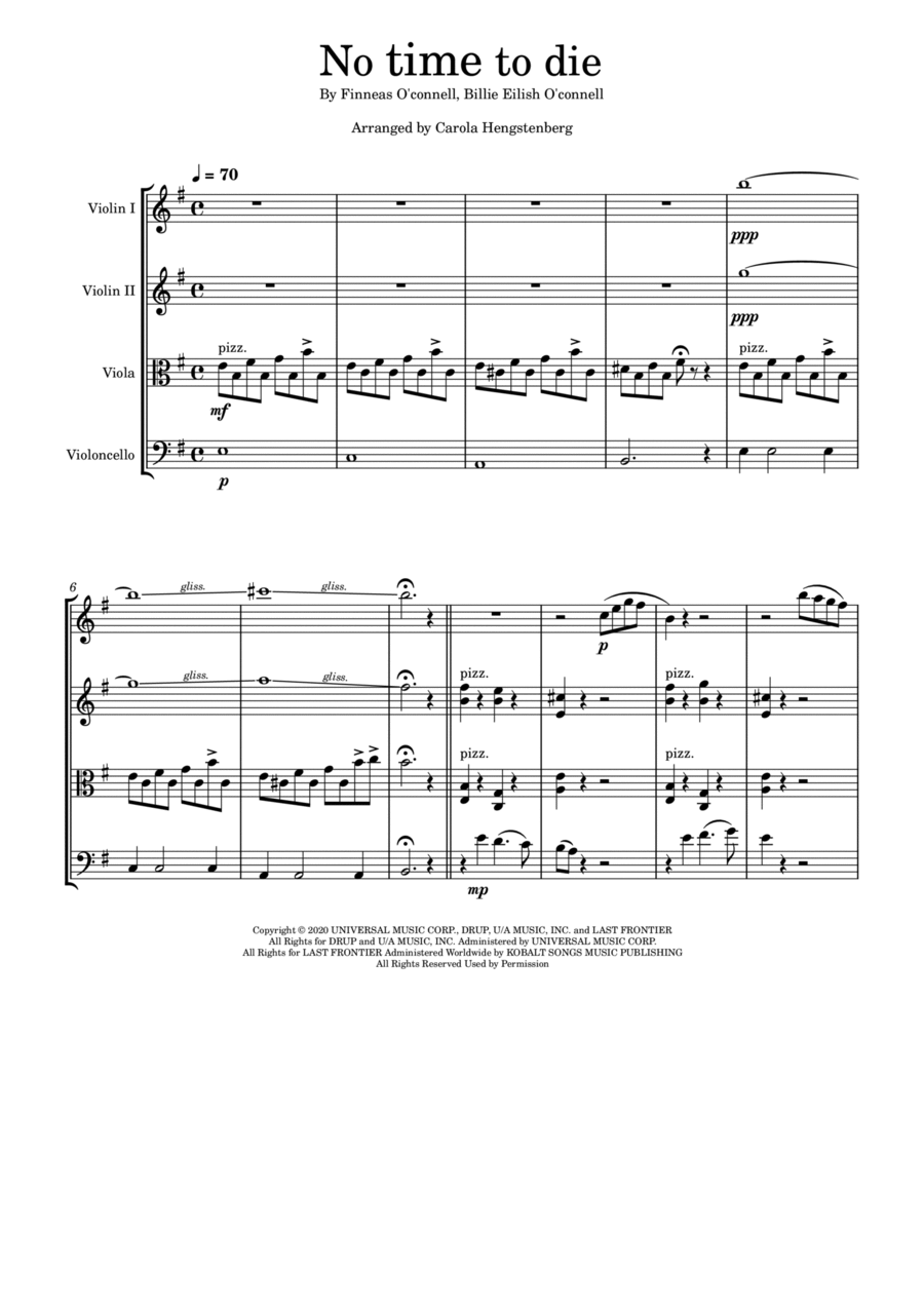 No Time To Die String Quartet scores gallery preview page 1
