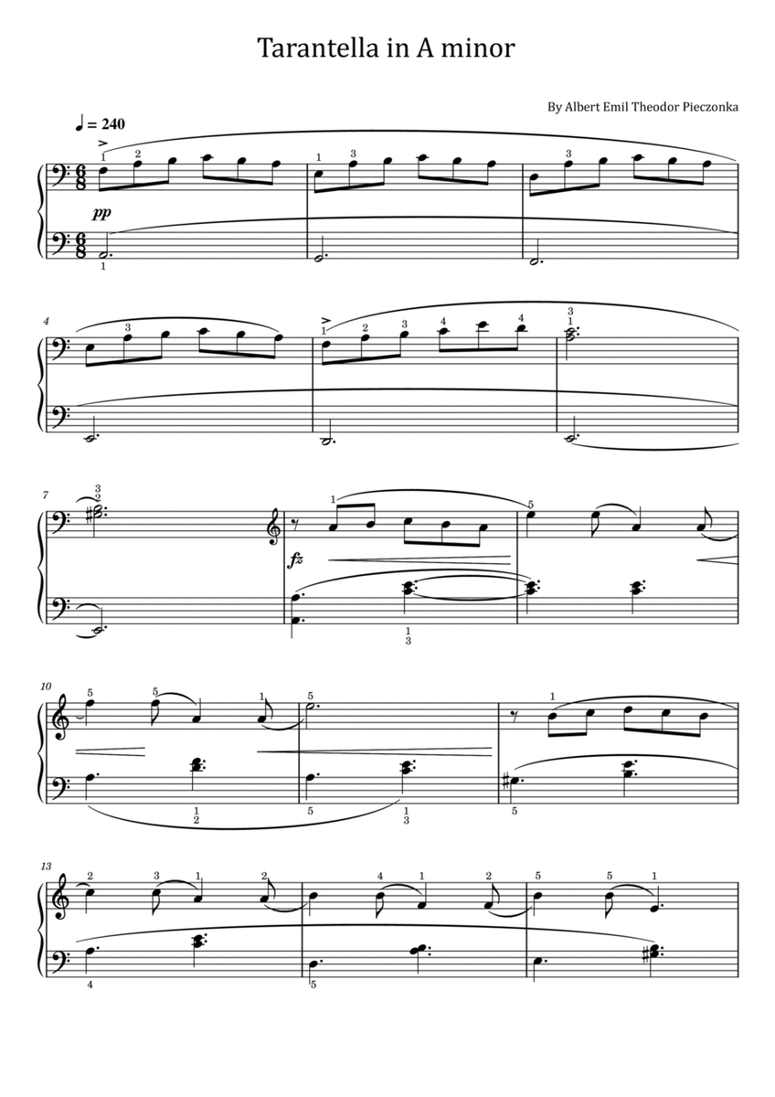Pieczonka - Tarantella in A minor - Original For Piano Solo With Fingered image number null