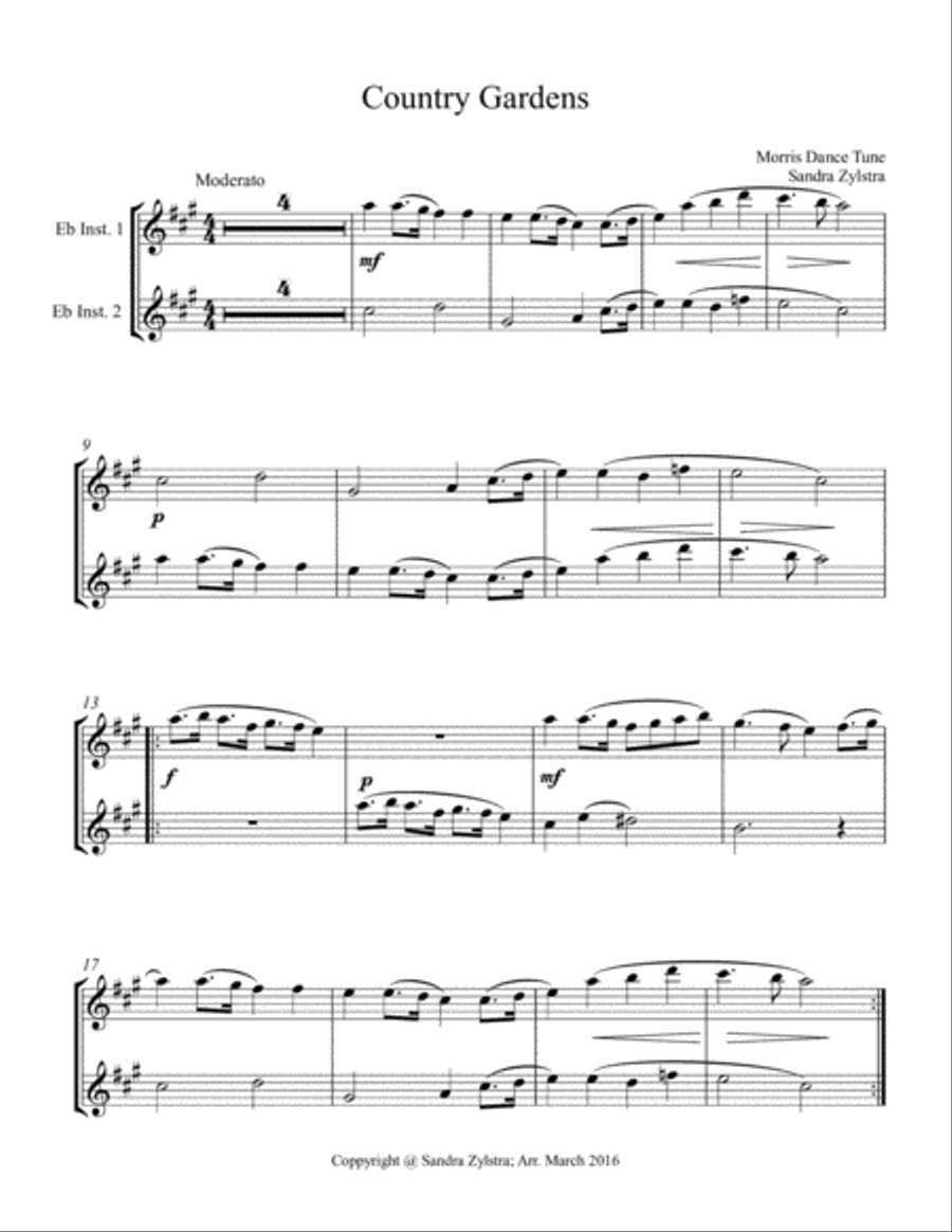 Country Gardens (treble Eb instrument duet, parts only) Woodwind Duet scores gallery preview page 1