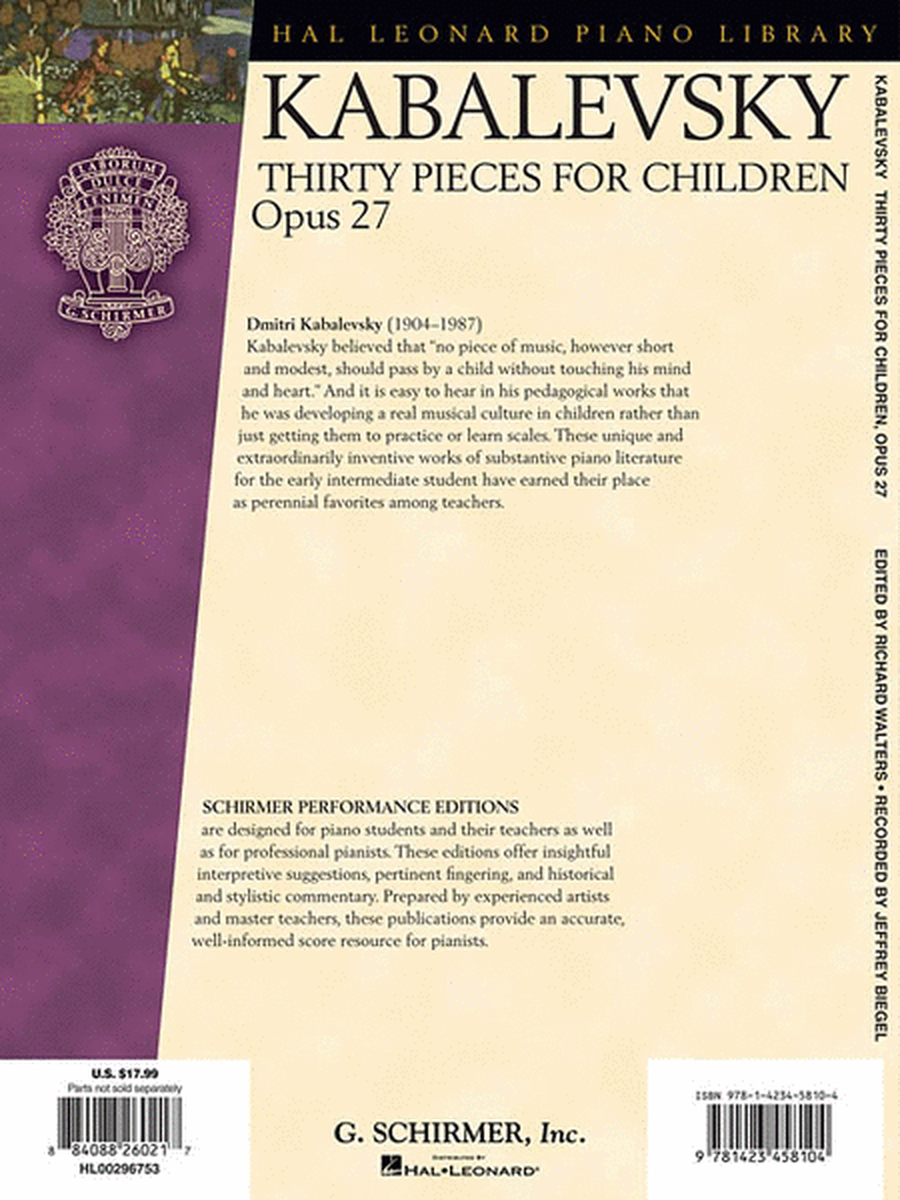 Dmitri Kabalevsky – Thirty Pieces for Children, Op. 27 image number null