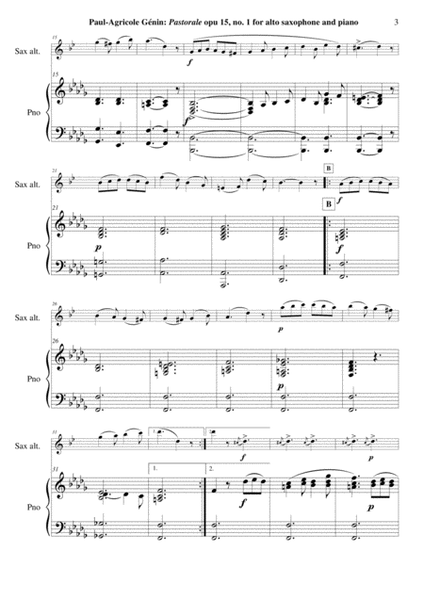 Paul-Agricole Génin: Pastorale, Opus 15, no. 1 for alto saxophone and piano