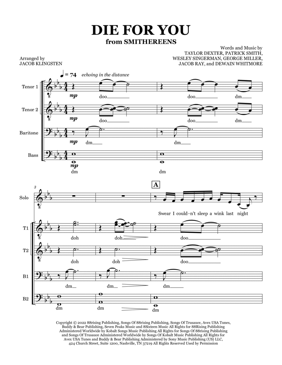 Die For You Die For You TTBB scores gallery preview page 1