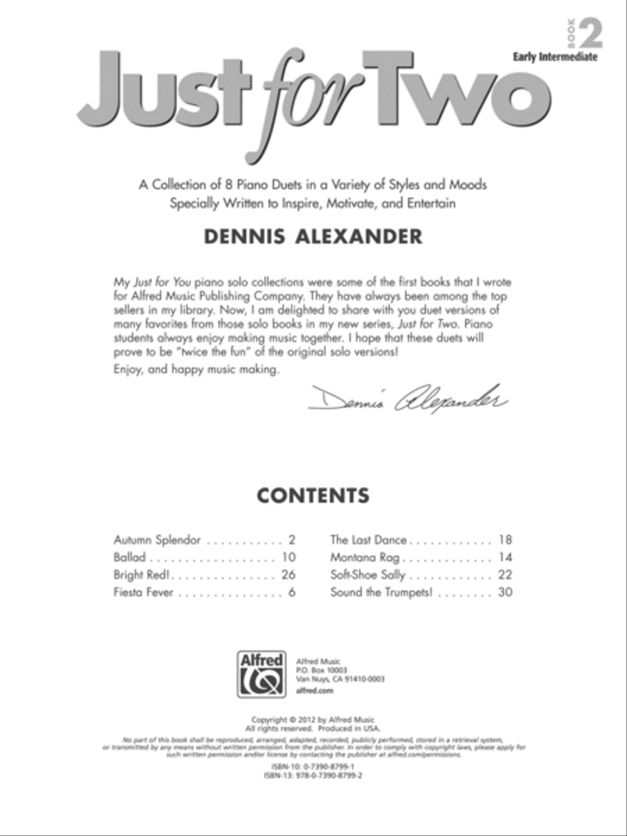 Just for Two, Book 2 - Piano Duet (1 Piano, 4 Hands) Piano Method scores gallery preview page 1
