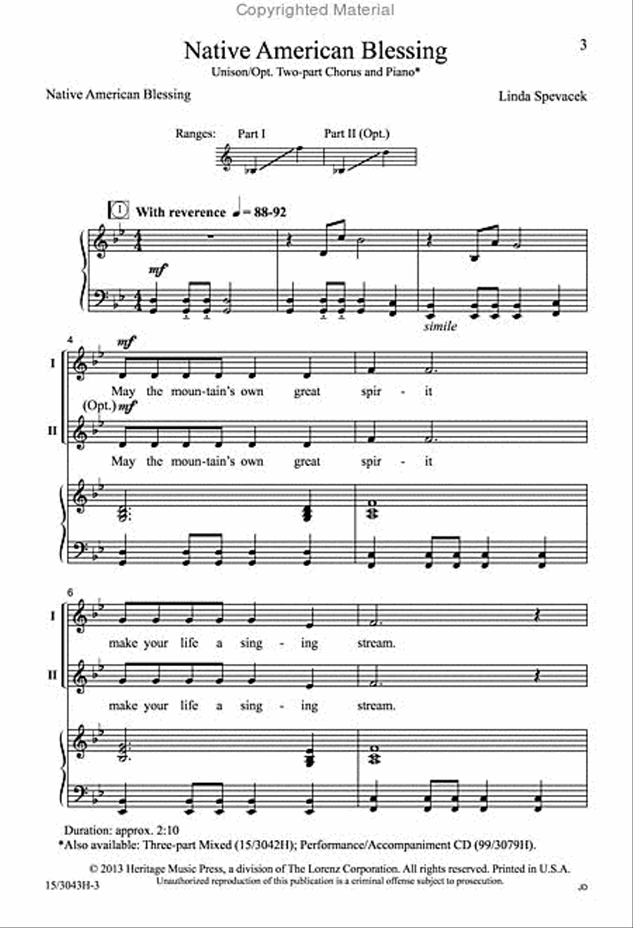 Native American Blessing Unison Choir scores gallery preview page 2