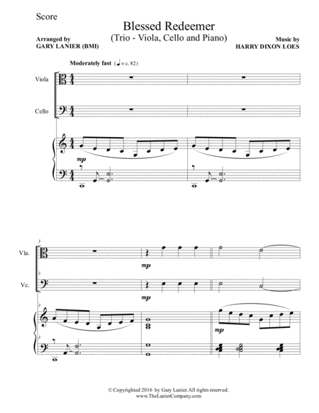 BLESSED REDEEMER (Trio – Viola, Cello & Piano with Score and Parts) image number null