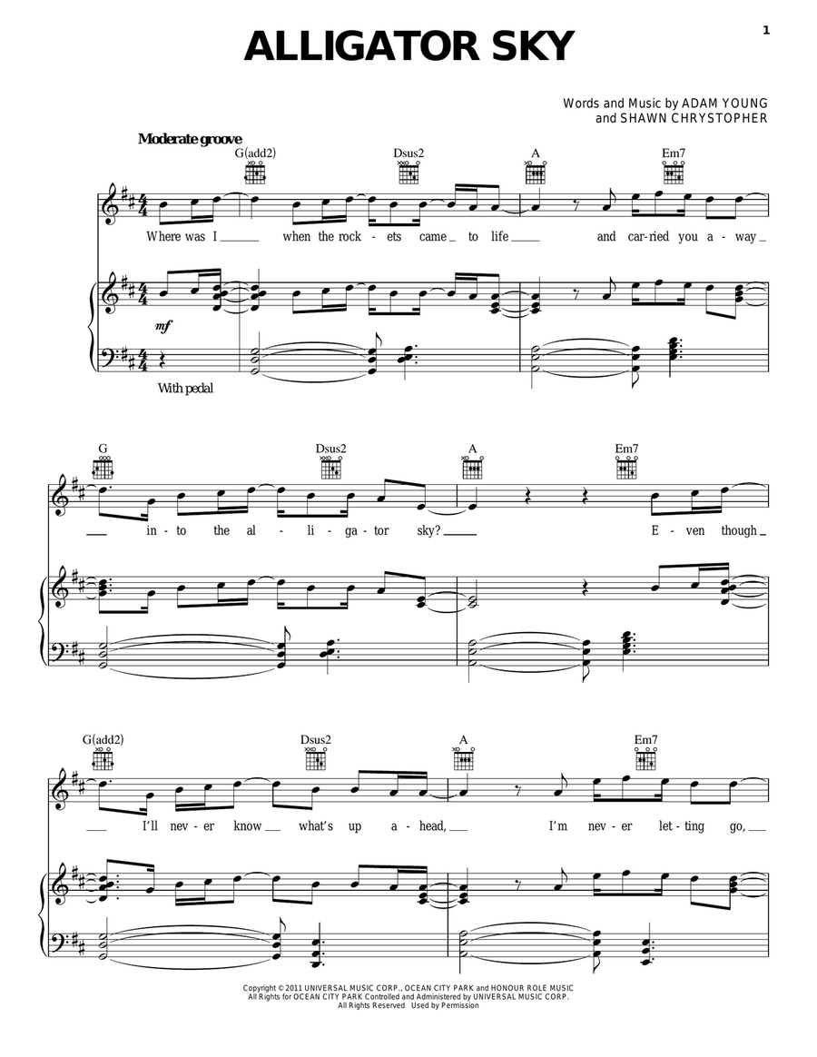 Alligator Sky Piano, Vocal, Guitar scores gallery preview page 1