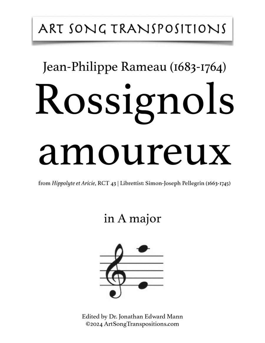 RAMEAU: Rossignols amoureux (transposed to A major) Piano, Vocal scores gallery preview page 1