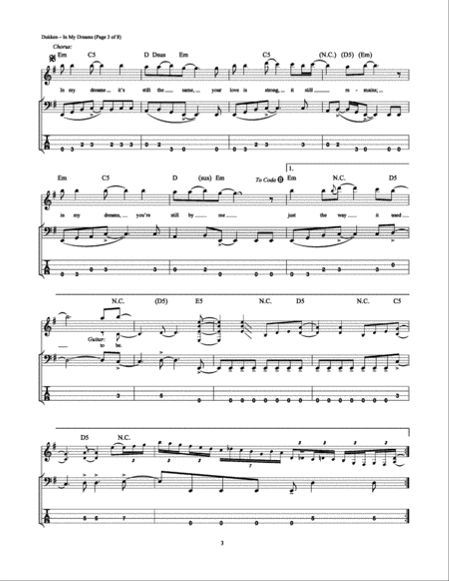In My Dreams Bass Guitar Tablature scores gallery preview page 3