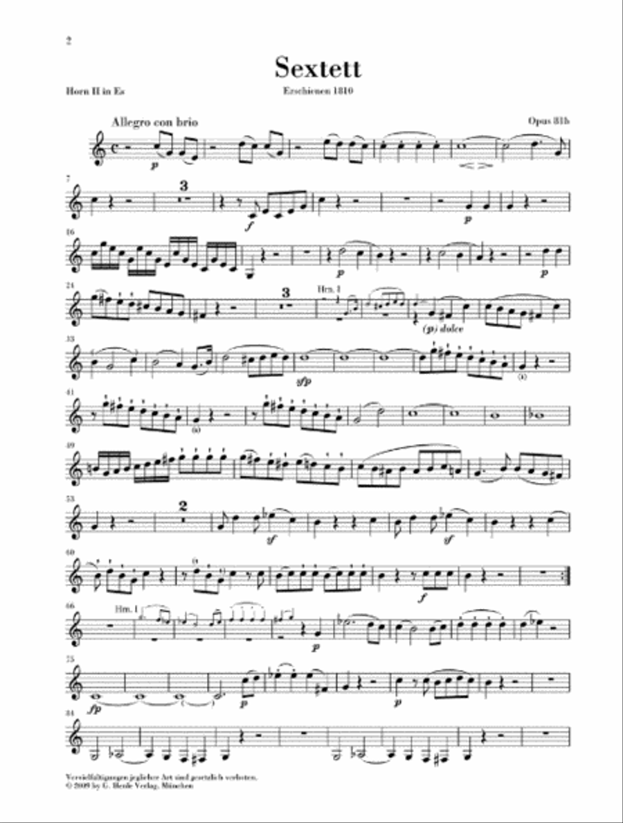 Sextet in E-flat Major, Op. 81b Horn scores gallery preview page 10