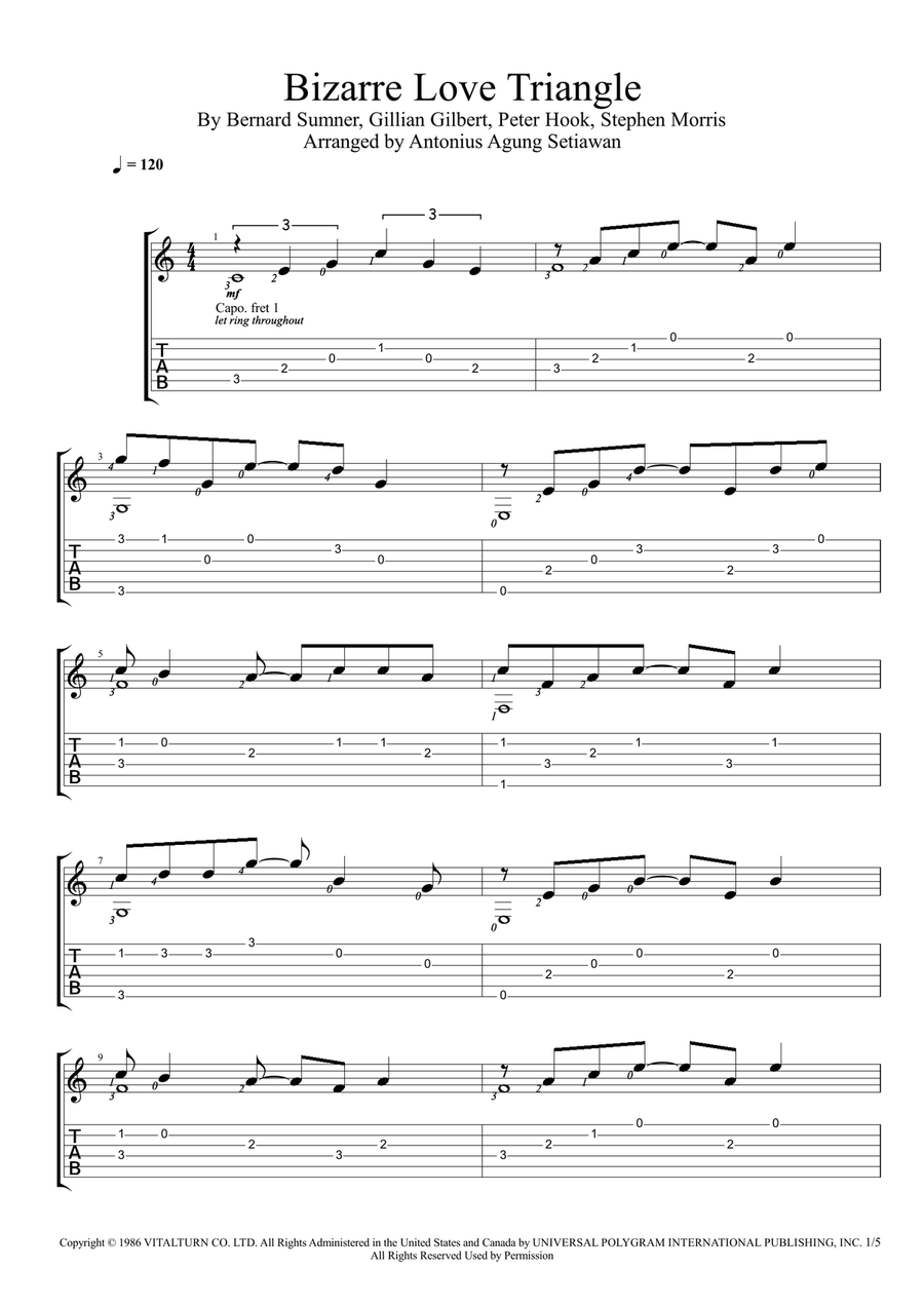 Bizarre Love Triangle Bizarre Love Triangle Guitar Tablature scores gallery preview page 1