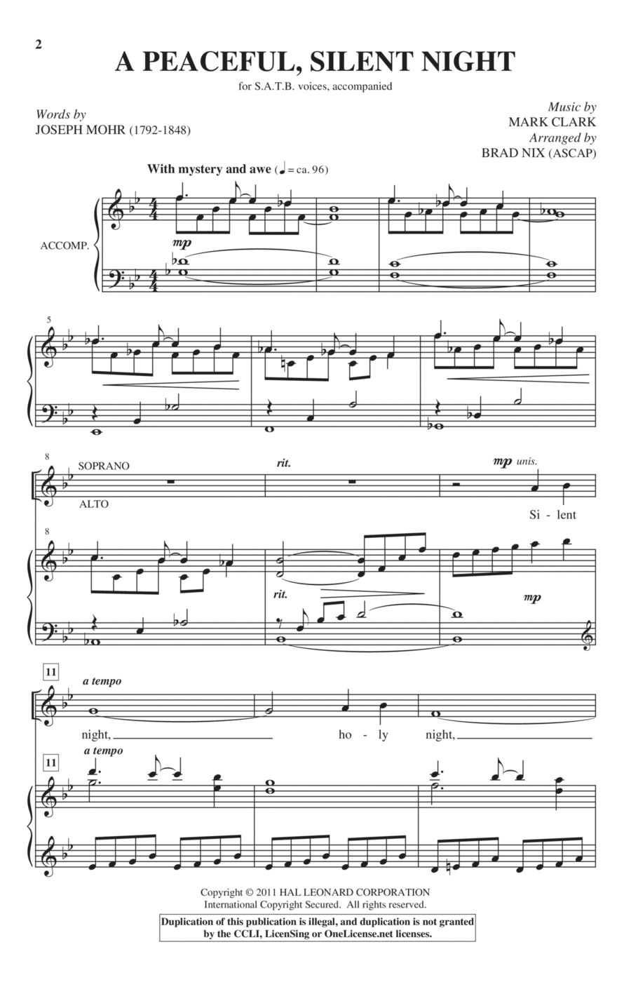 A Peaceful, Silent Night A Peaceful, Silent Night 4-Part scores gallery preview page 1