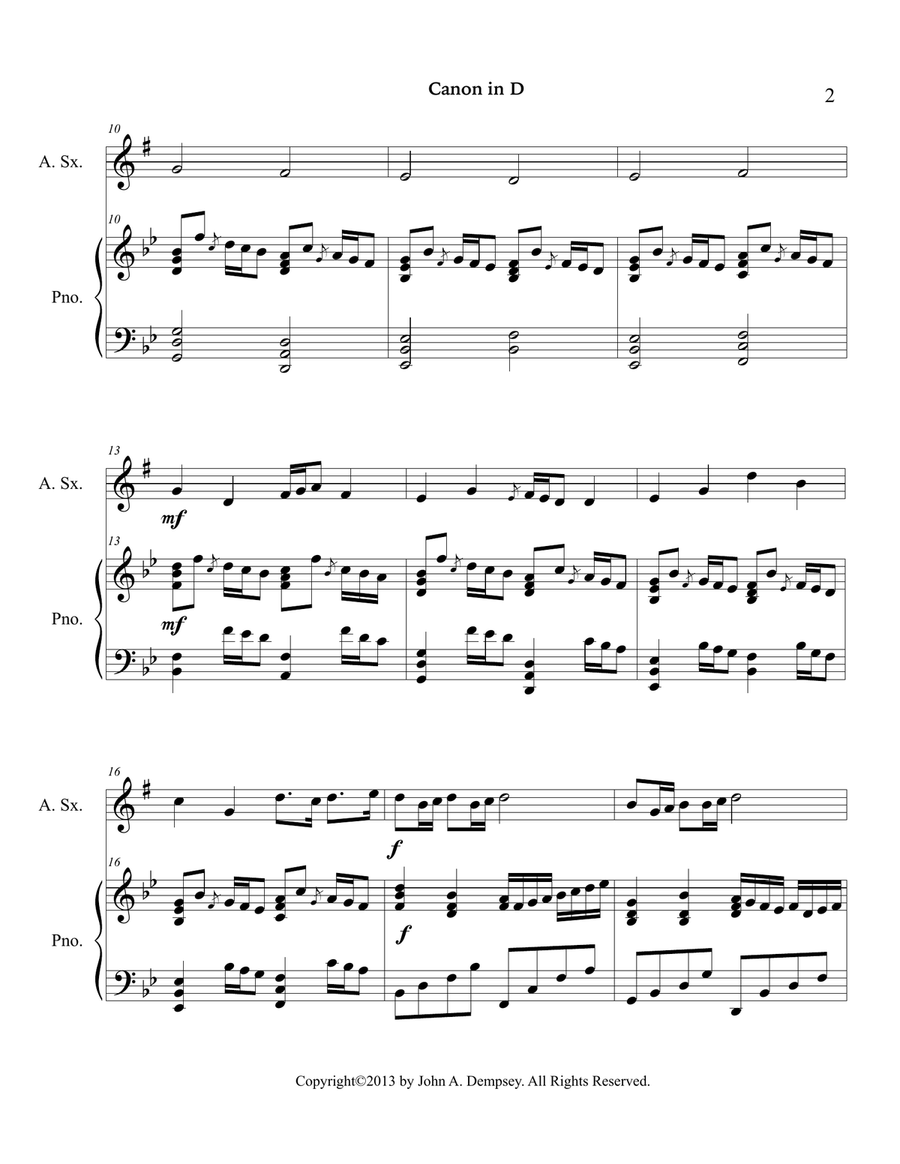Canon in D (Alto Sax and Piano) Alto Saxophone scores gallery preview page 5
