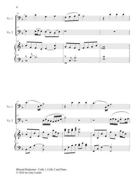 BLESSED REDEEMER (Trio – Cello 1, Cello 2 & Piano with Score and Parts) image number null