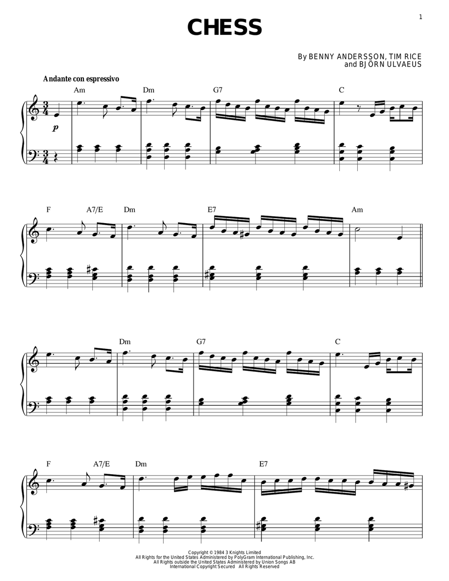 Chess Piano Solo scores gallery preview page 1