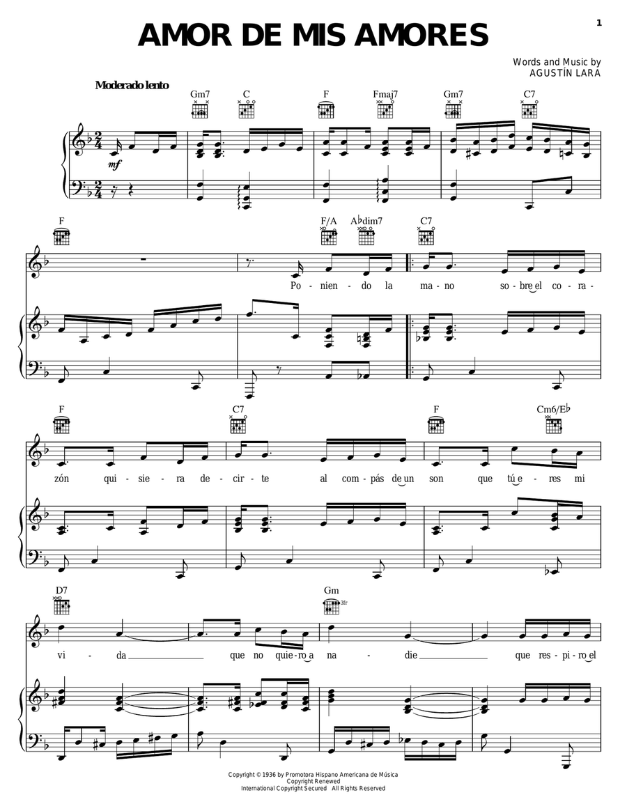 Amor De Mis Amores Amor De Mis Amores Piano, Vocal, Guitar scores gallery preview page 1
