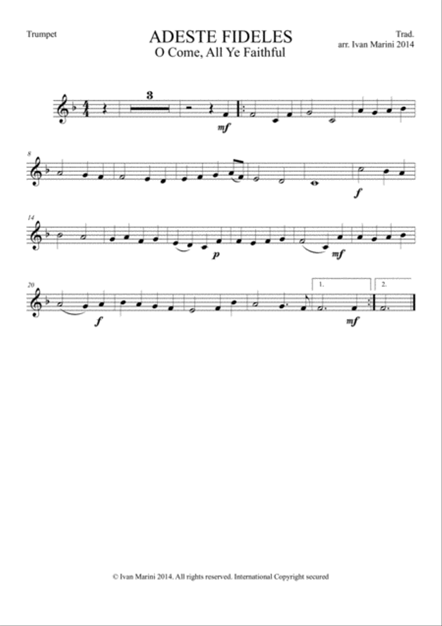 ADESTE FIDELES - O COME, ALL YE FAITHFUL - for Trumpet and Piano Trumpet Solo scores gallery preview page 2
