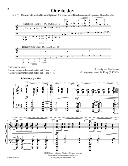 Ode to Joy (for 3-6 octave handbell ensemble - handbell part only) (site license) image number null