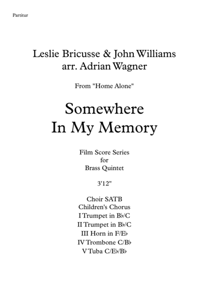 Home Alone "Somewhere In My Memory" (Leslie Bricusse & John Williams) Brass Quintet (Optional With Choir) arr. Adrian Wagner image number null