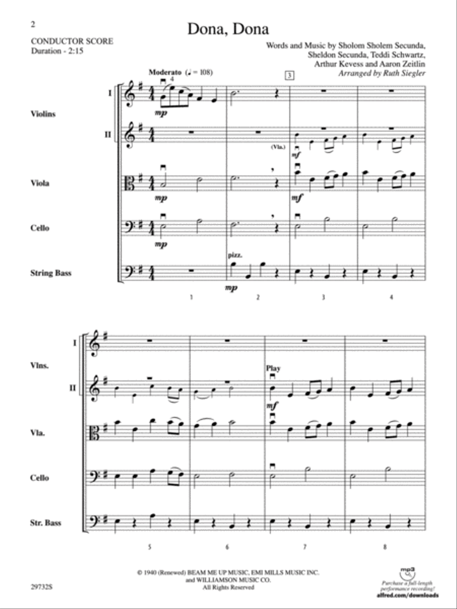 Dona Dona Dona Dona String Orchestra scores gallery preview page 2