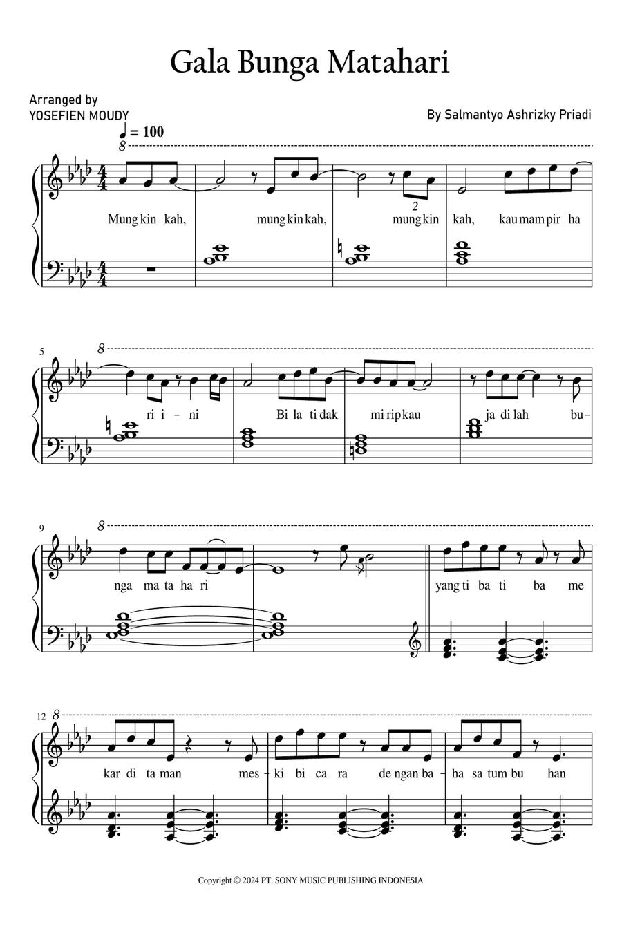 Gala Bunga Matahari Easy Piano scores gallery preview page 1