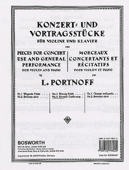 Leo Portnoff: Slavonic Cradle-Song For Violin And Piano