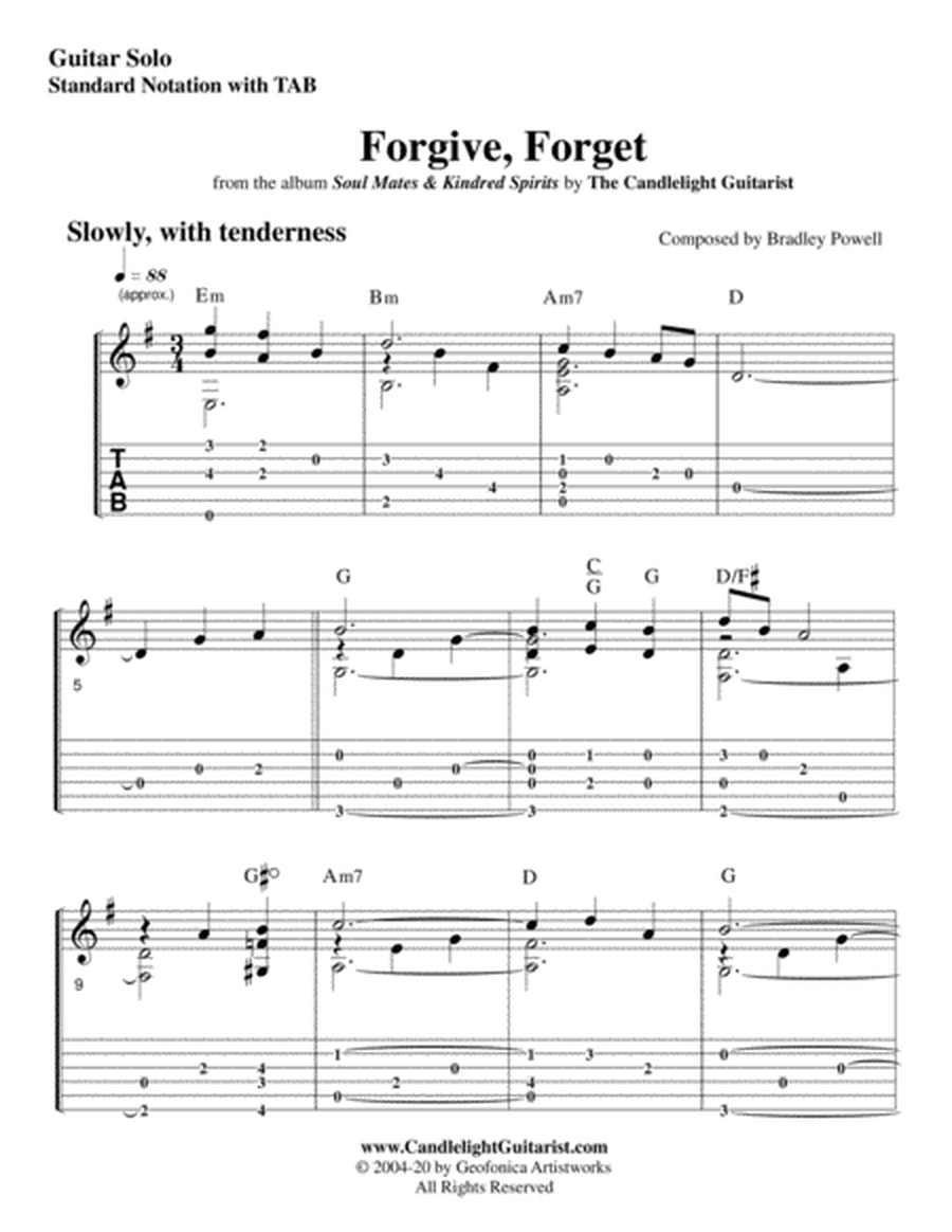 Forgive, Forget (guitar solo in standard notation with TAB)