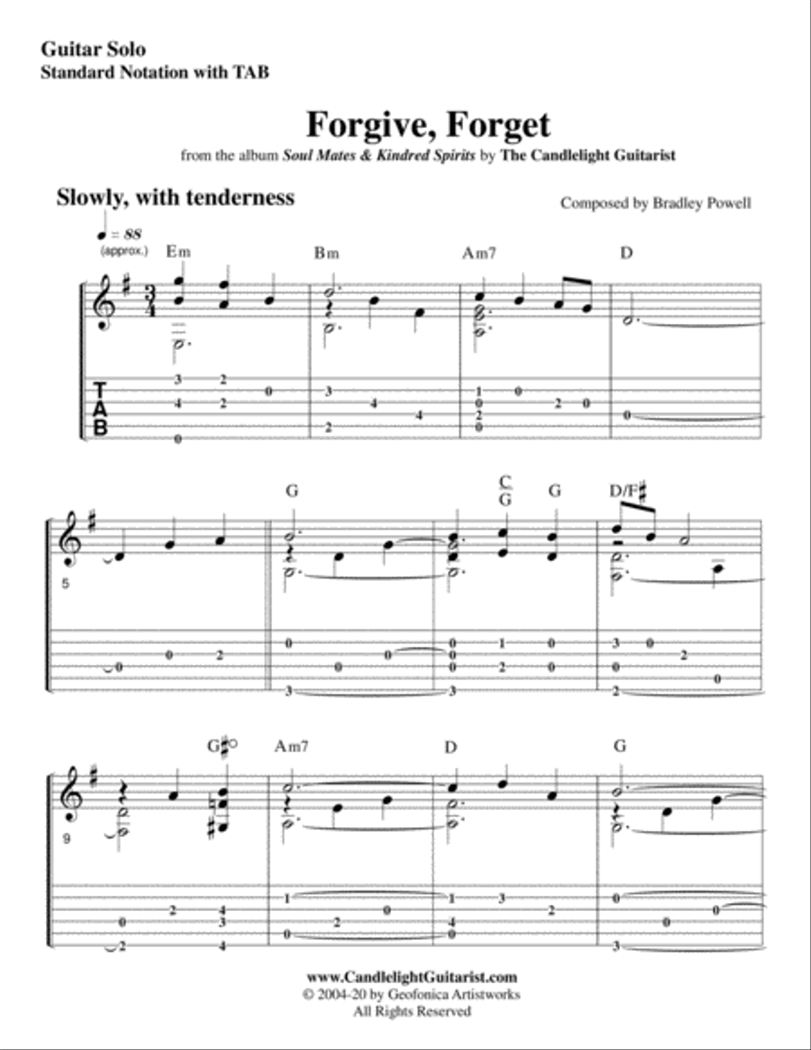 Forgive, Forget (guitar solo in standard notation with TAB)