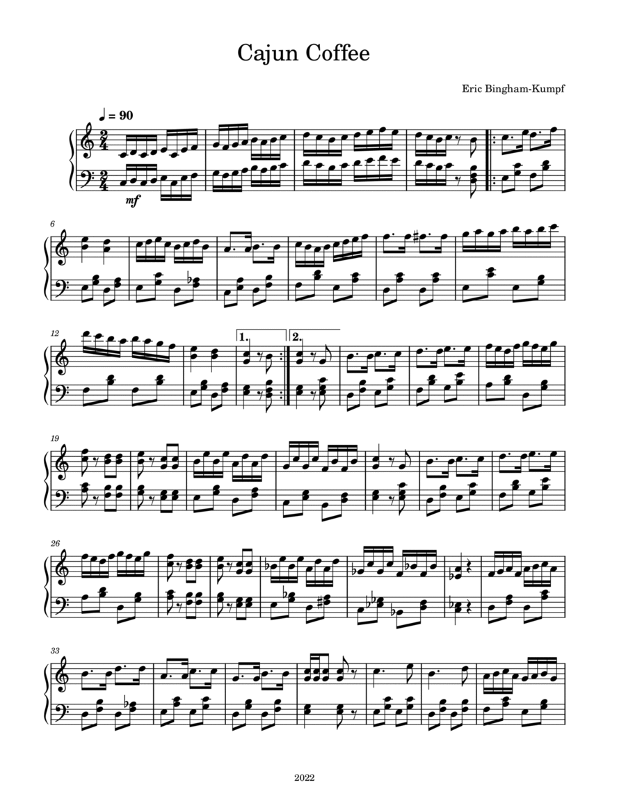 Cajun Coffee Piano Solo scores gallery preview page 1