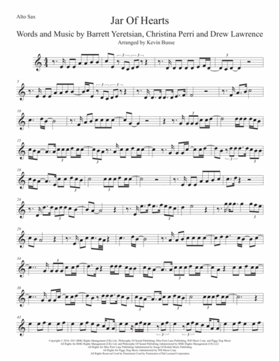 Jar Of Hearts Jar Of Hearts Alto Saxophone scores gallery preview page 1