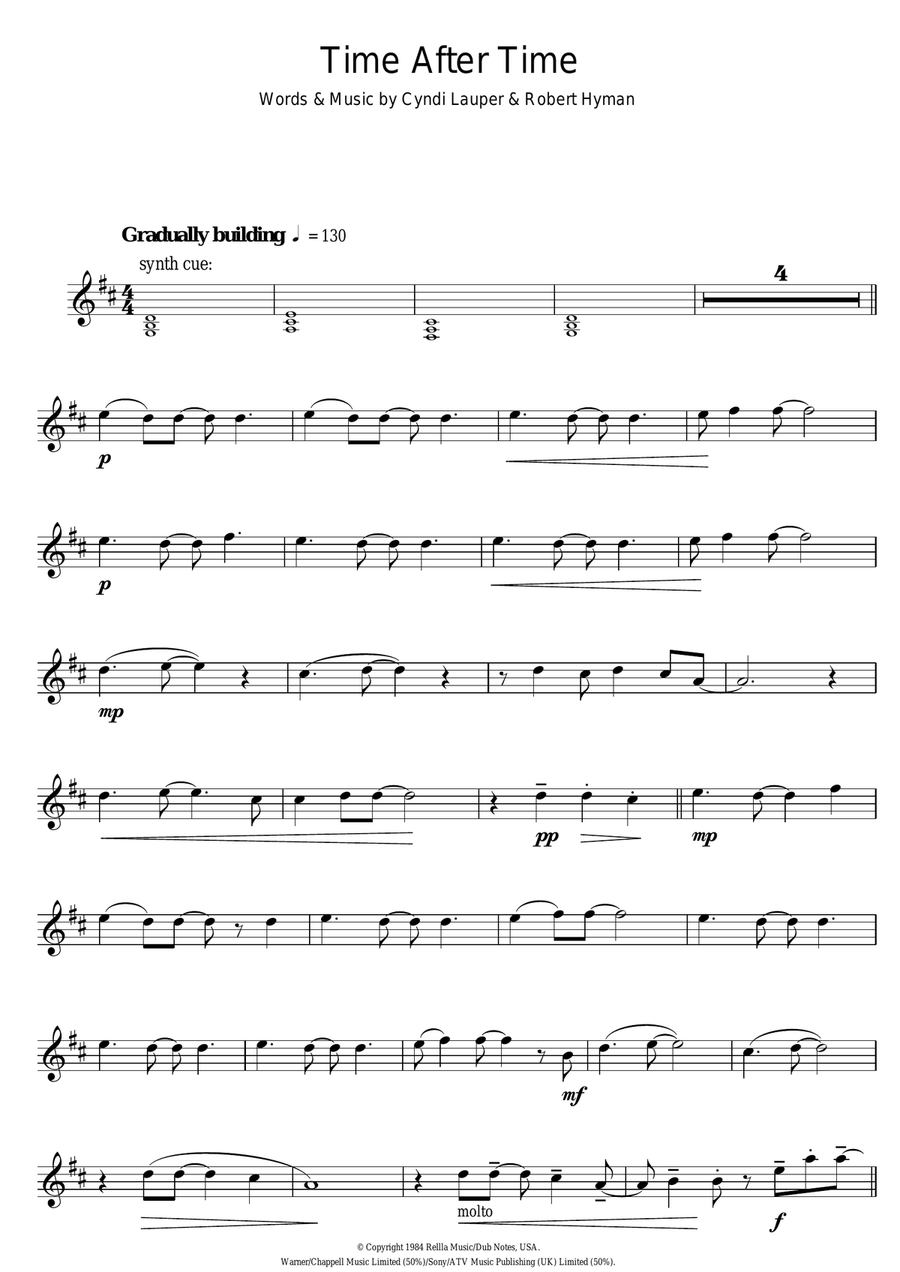 Time After Time Tenor Saxophone scores gallery preview page 1