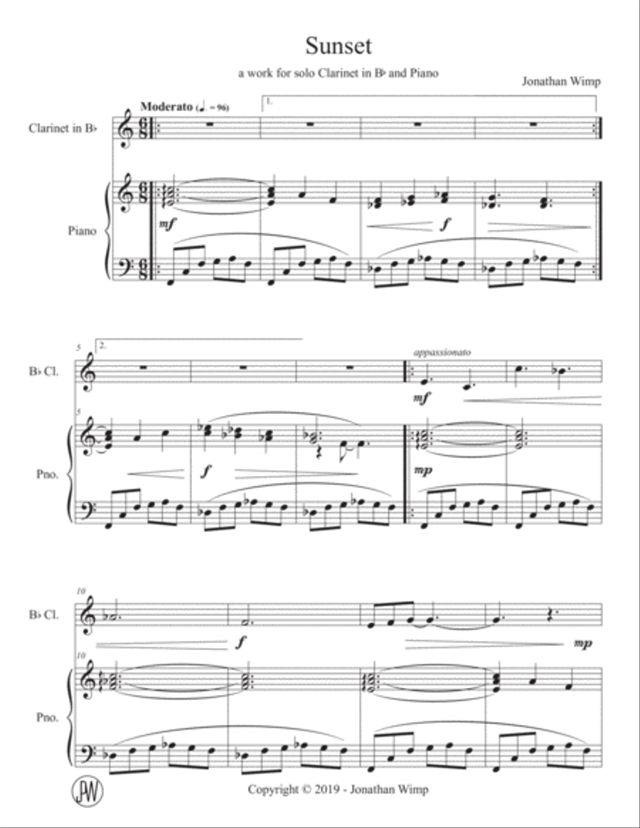 Sunset (a work for solo Bb Clarinet and Piano) Woodwind Duet scores gallery preview page 2