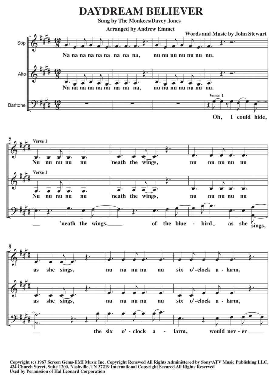 Daydream Believer Daydream Believer 3-Part scores gallery preview page 1