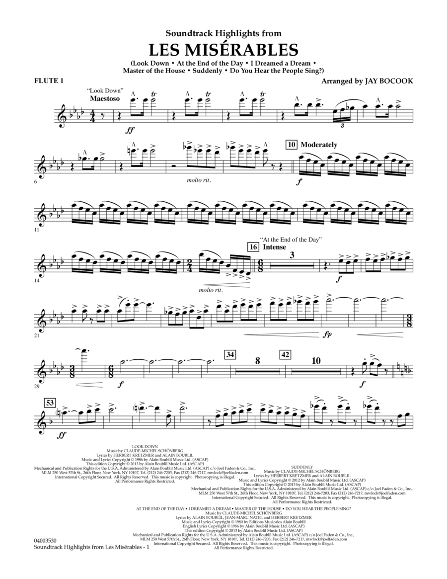 Soundtrack Highlights from Les Miserables - Flute 1 Concert Band scores gallery preview page 1
