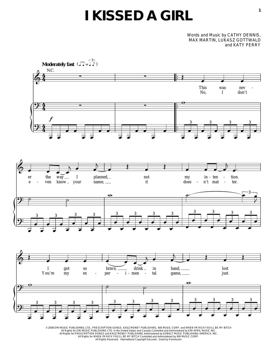 I Kissed A Girl I Kissed A Girl Piano, Vocal scores gallery preview page 1