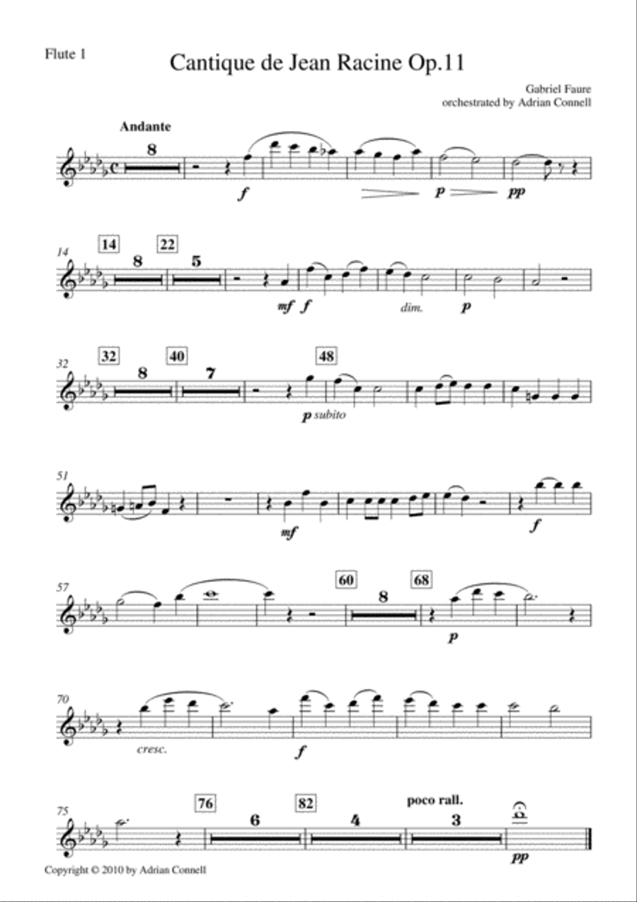 Faure - Cantique de Jean Racine orchestrated Adrian Connell - Flute 1 Chamber Orchestra scores gallery preview page 1