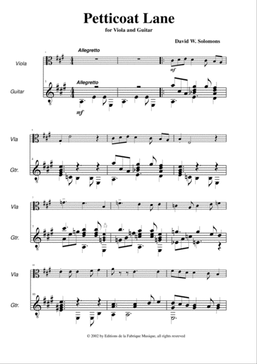 David Warin Solomons: Petticoat Lane for viola and guitar String Duet scores gallery preview page 2
