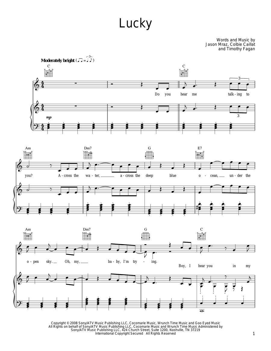 Lucky Piano, Vocal, Guitar scores gallery preview page 1