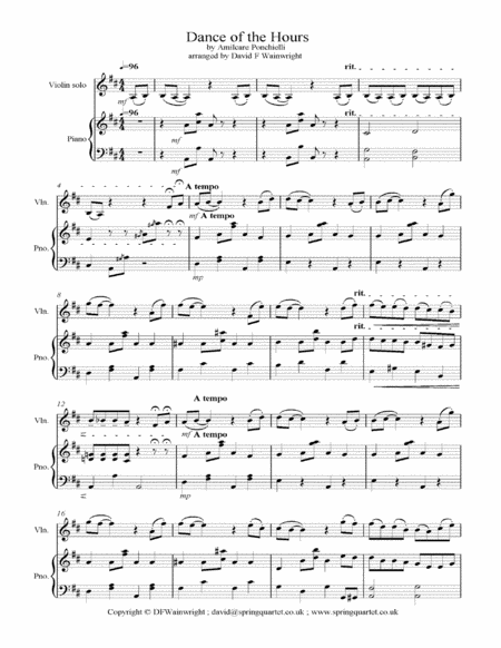 Dance of the Hours by Ponchielli arranged for solo violin and piano, score / parts image number null
